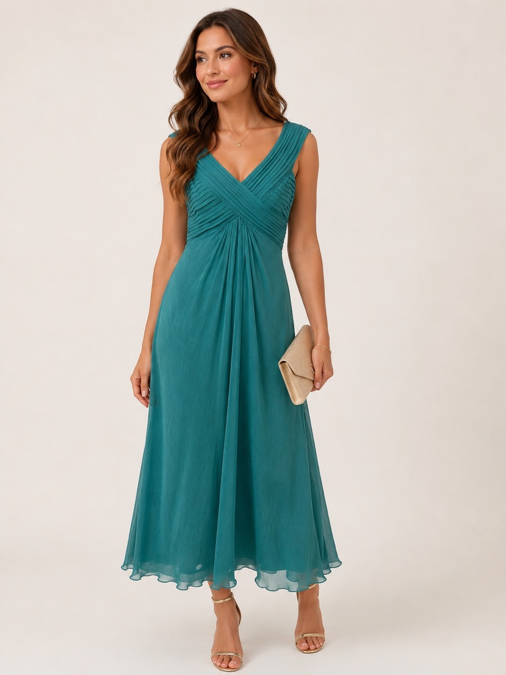 Tadashi Shoji Teal Iridescent Silk Ruched Midi Dress Sz. 12‎ NWT